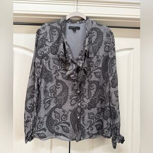 LAFAYETTE 148 NEW YORK | 100% Silk Ruffle Front Paisley Blouse